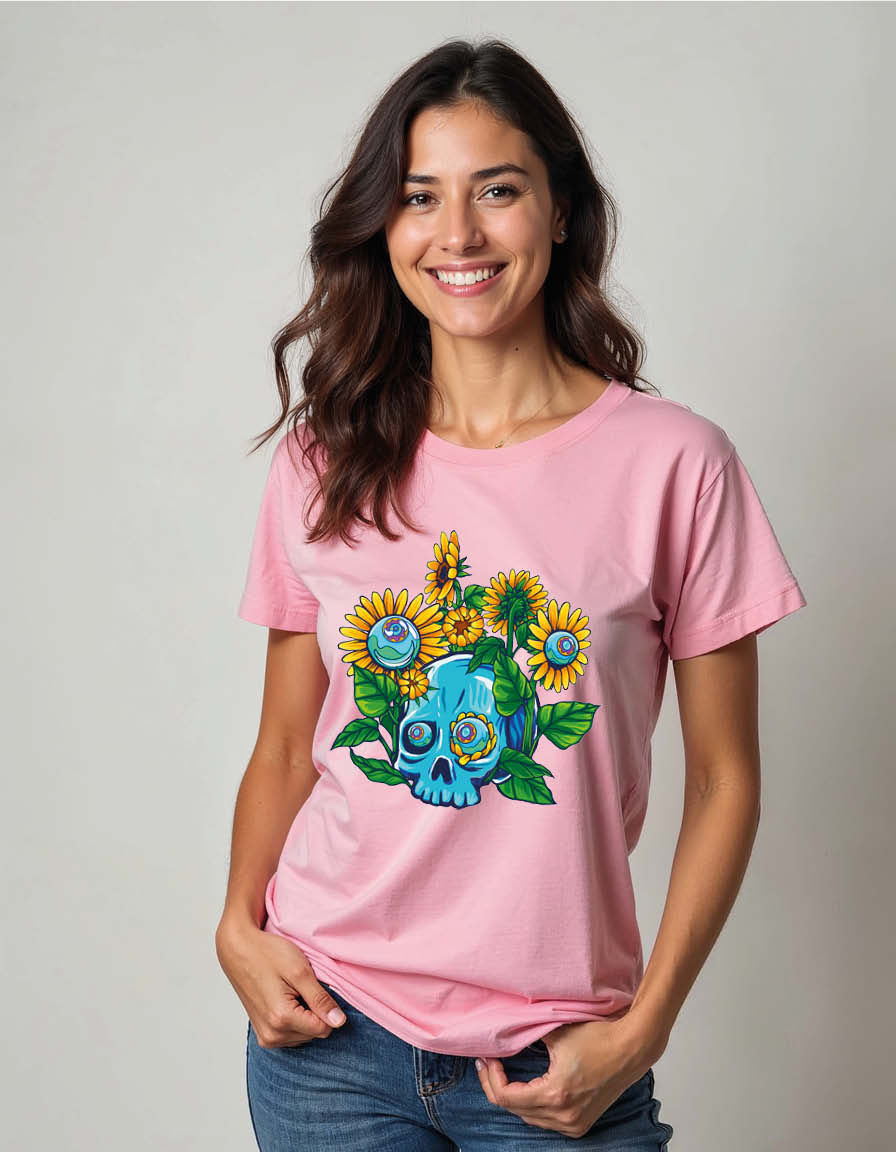 Thumbnail: Sunflower Skull Casual Unisex Printed Graphic T-Shirt for Mens,Womens & Kids