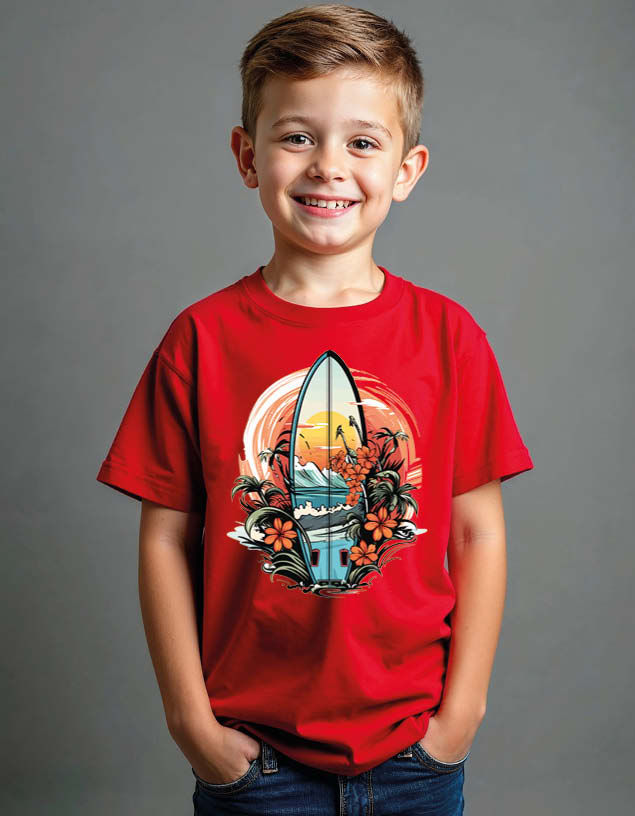 Tropical Surfboard Unisex Printed Graphic T-Shirt for Mens,Womens & Kids