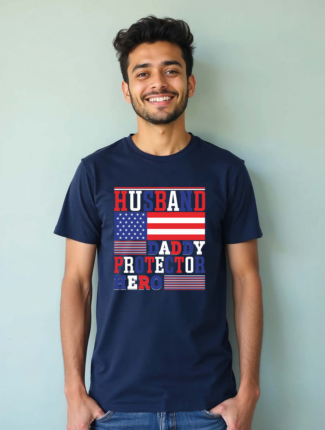 husband daddy protector hero Unisex Printed Graphic Tees For Mens Womens & Kids