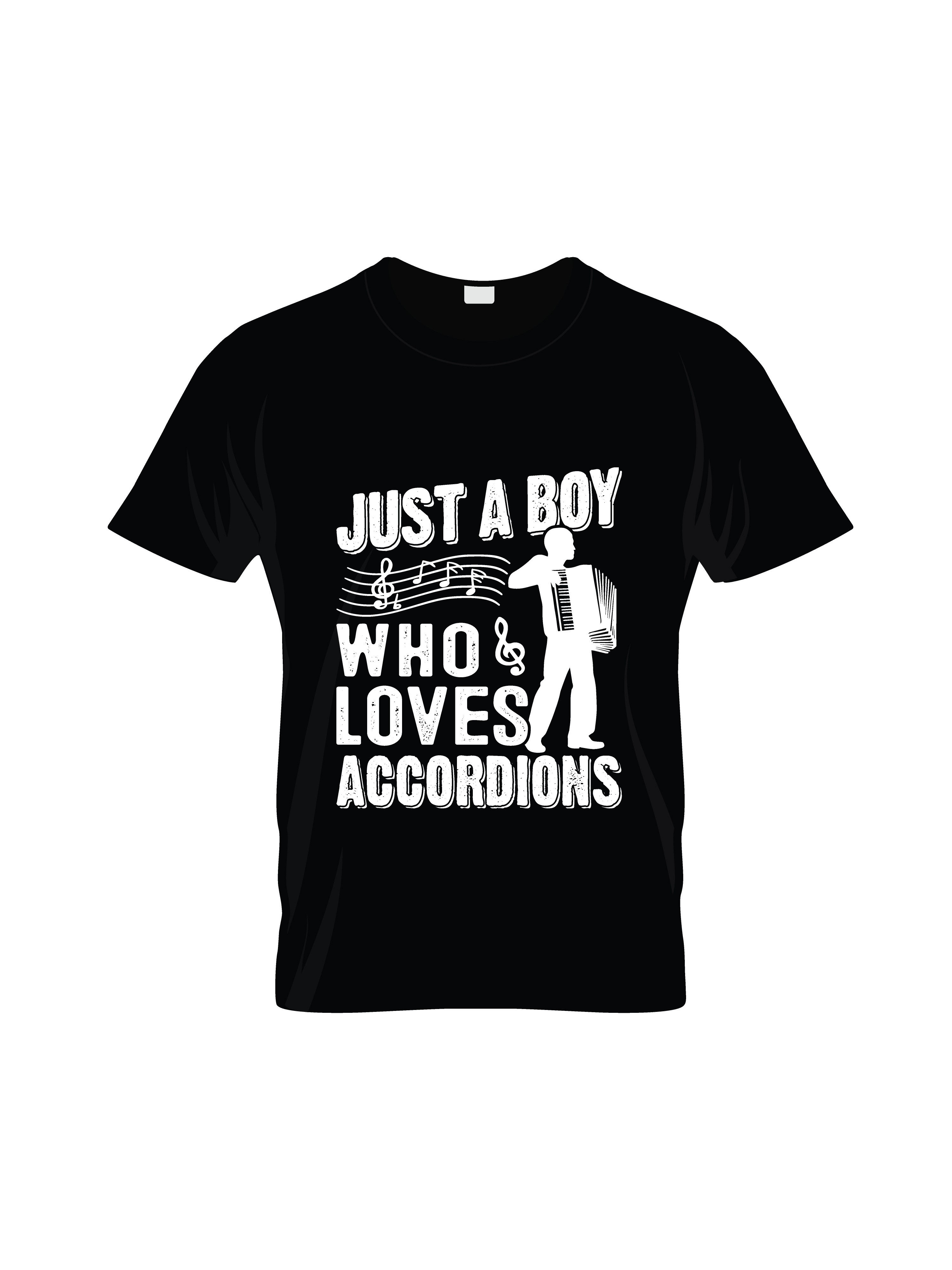 just a boy who loves accordians typography printed t shirts