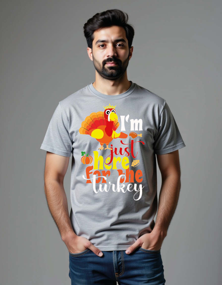 Thumbnail: i'm just here for the turkey Unisex Printed Graphic Tees For Mens, Womens & Kids