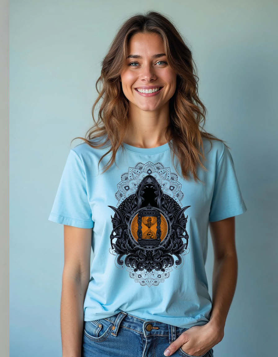 Thumbnail: Hooded Figure Hourglass Mandala Classic Unisex Printed Graphic T-Shirt
