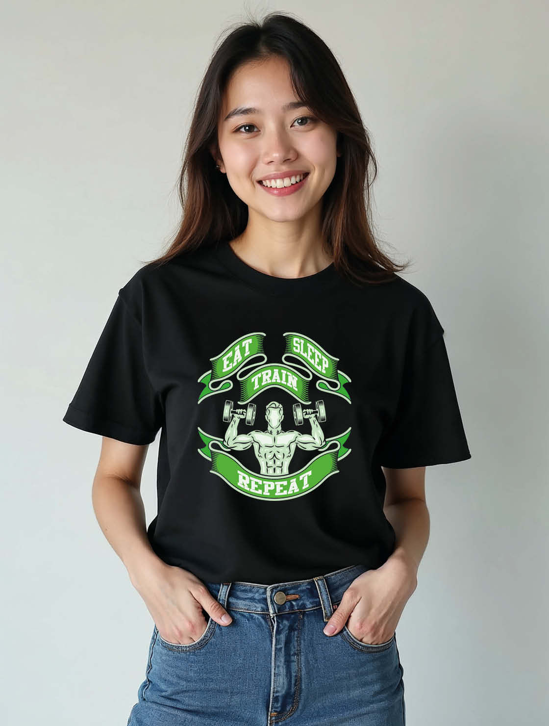 eat sleep train repeat Unisex Printed Graphic T-Shirt For Women, Men & Kids