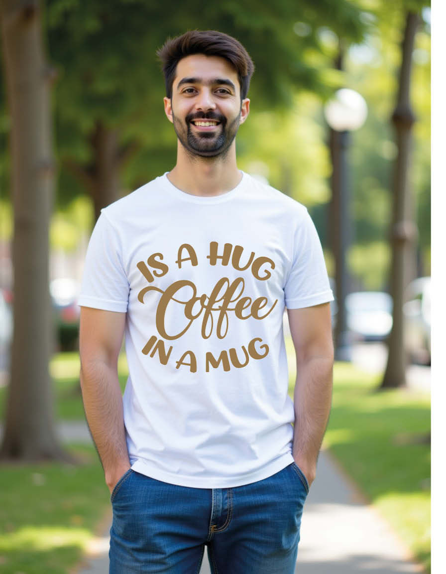 is a hug coffee in a mug Unisex Printed Graphic T-Shirt For Mens Womens & Kids