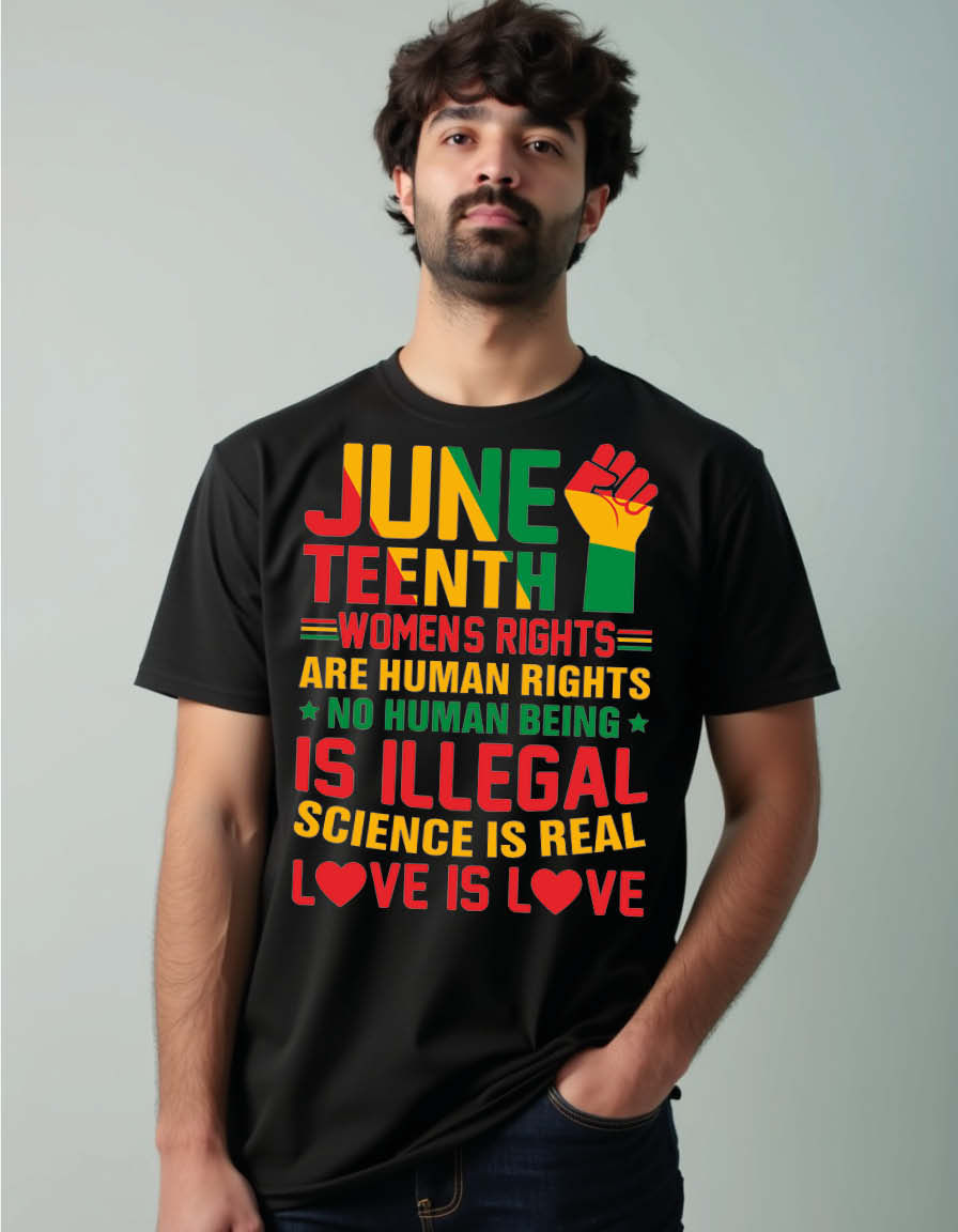 Thumbnail: juneteenth womens rights are human rights no human being is illegal science Tees