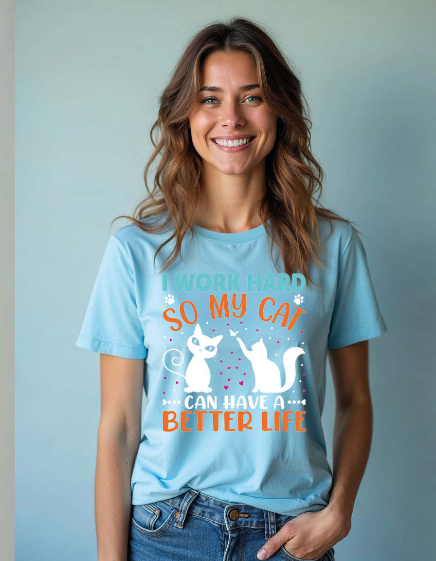 Thumbnail: i work hard so my cat can have a better life Unisex Printed Graphic T-Shirt