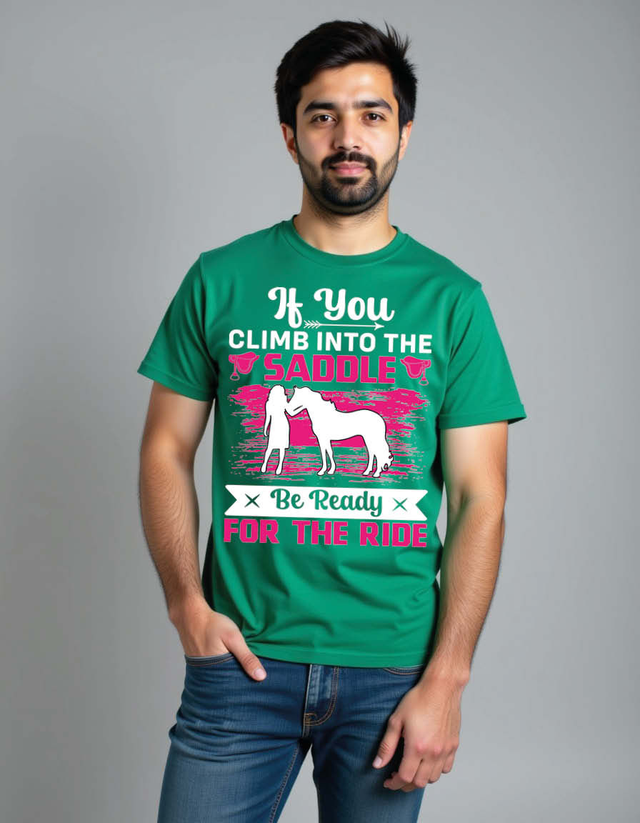 if you climb into the saddle be ready for the ride Unisex Printed Graphic Tees