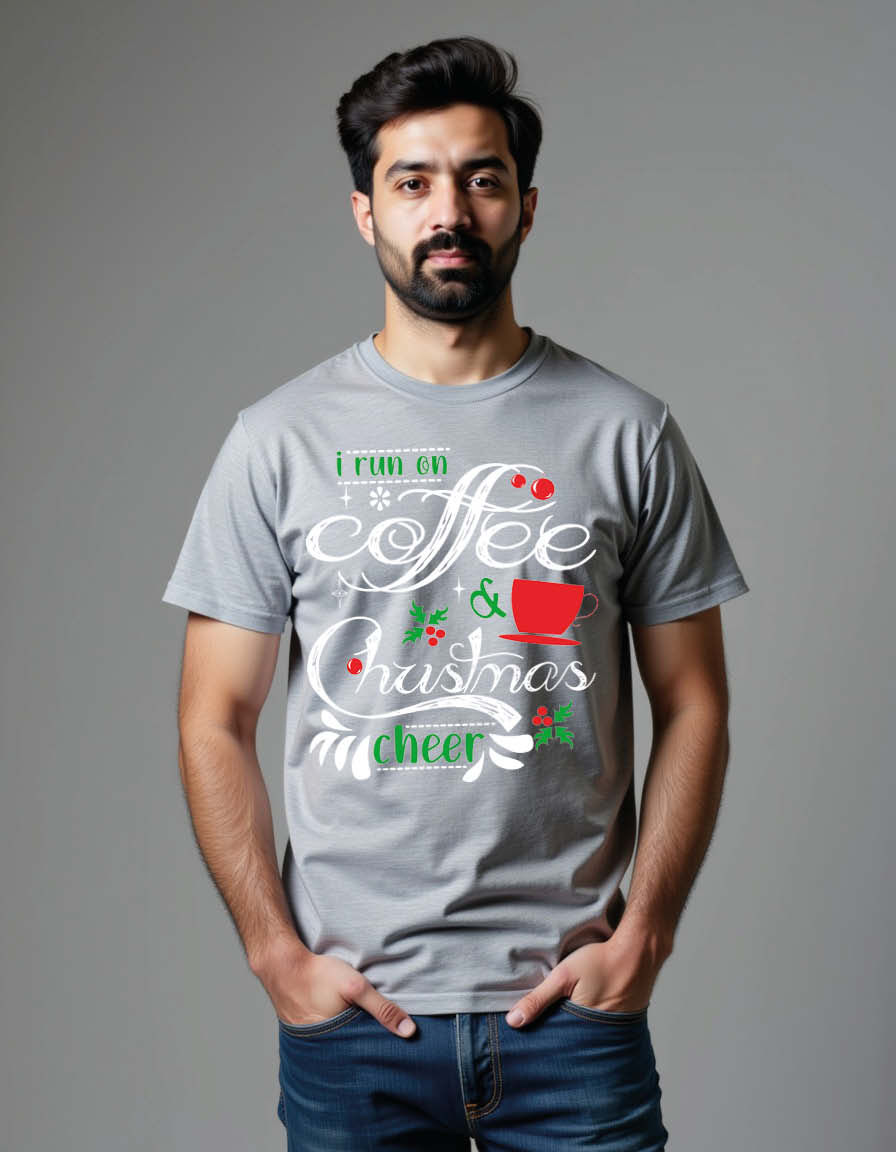 Thumbnail: i run on coffee & christmas cheer Casual Unisex Printed Graphic T-Shirt