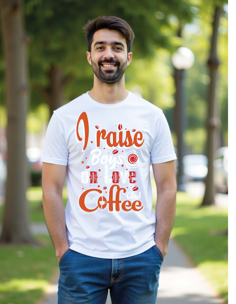 Thumbnail: i raise boys on love and coffee Classic Unisex Printed Graphic T-Shirt