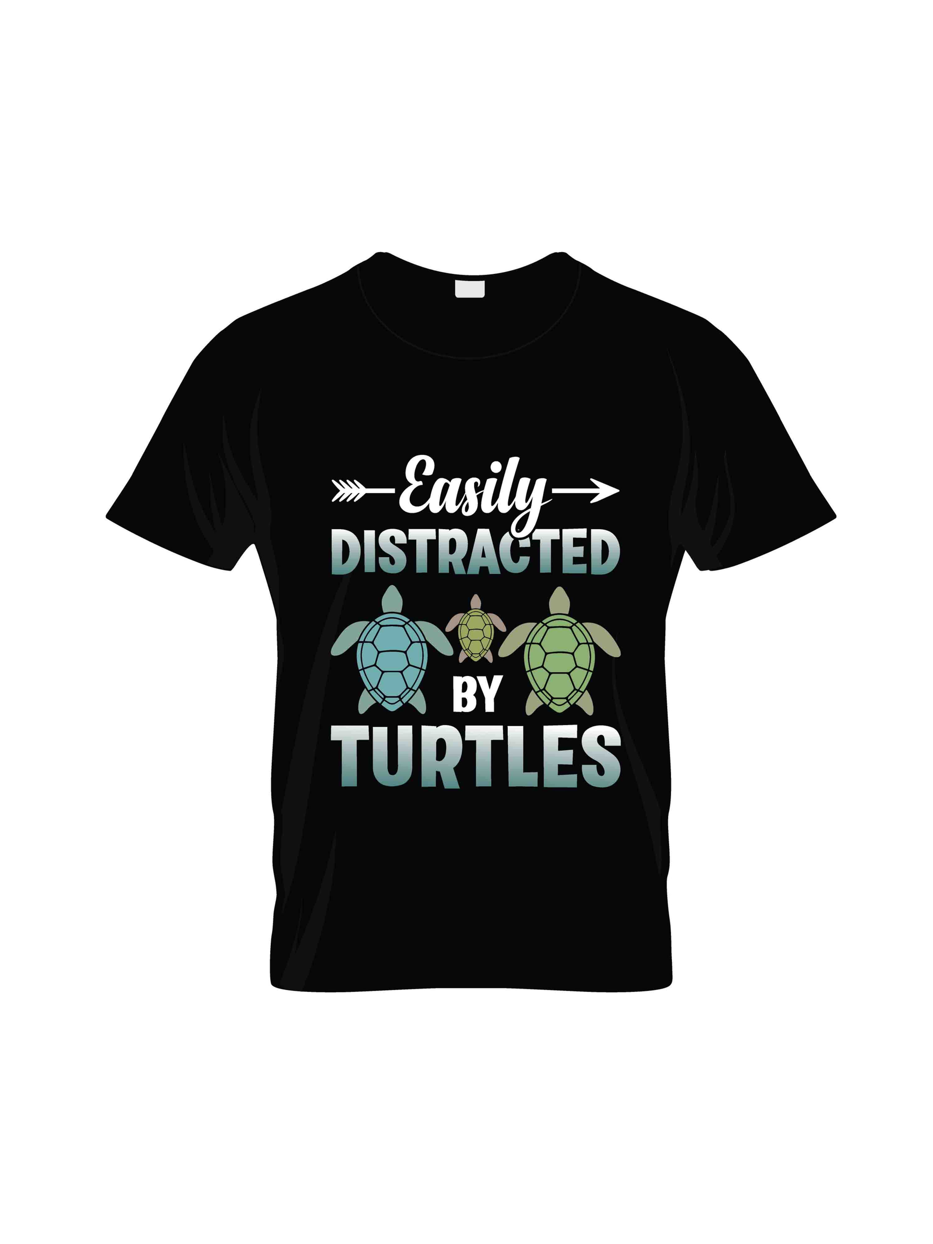 easily distracted by turtles typography printed t shirts