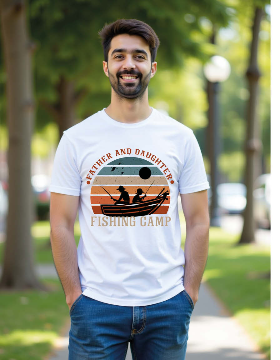 Father and daughter fishing camp Unisex Printed Graphic T-Shirt