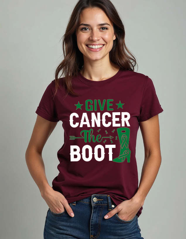 give cancer the boot Unisex Printed Graphic T-Shirt For Mens Womens & Kids