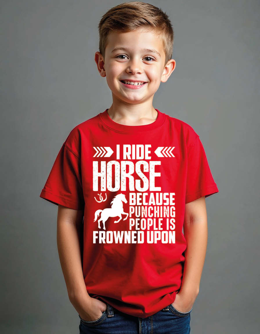 i ride horse because punching people is frowned upon Unisex Printed Graphic Tees