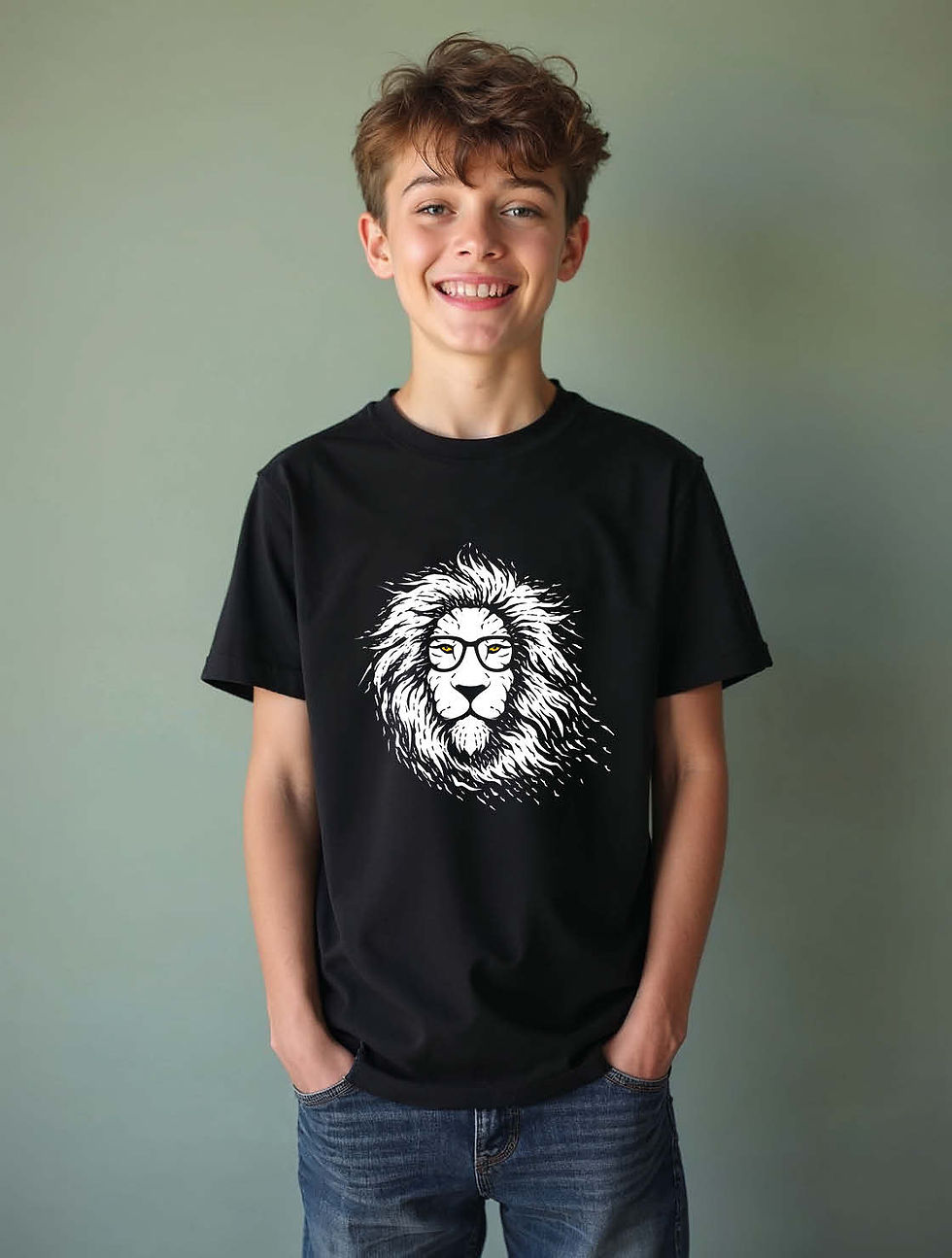 Hipster Lion with Glasses Unisex Printed Graphic T-Shirt For Mens Womens & Kids