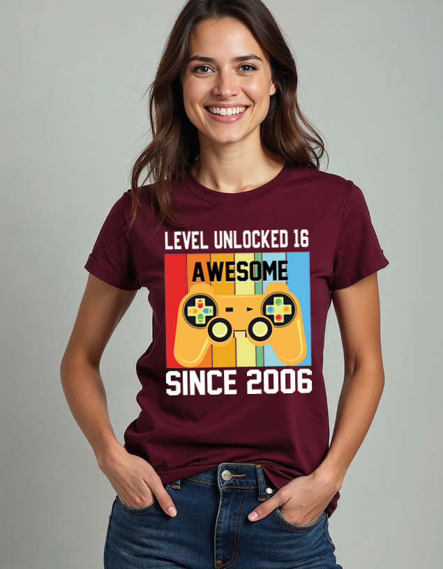 level unlocked 16 awesome Unisex Printed Graphic T-Shirt for Mens,Womens & Kids
