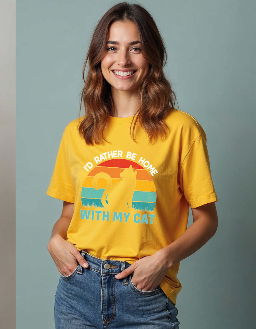 Thumbnail: i'd rather be home with my cat Casual Unisex Printed Graphic T-Shirt