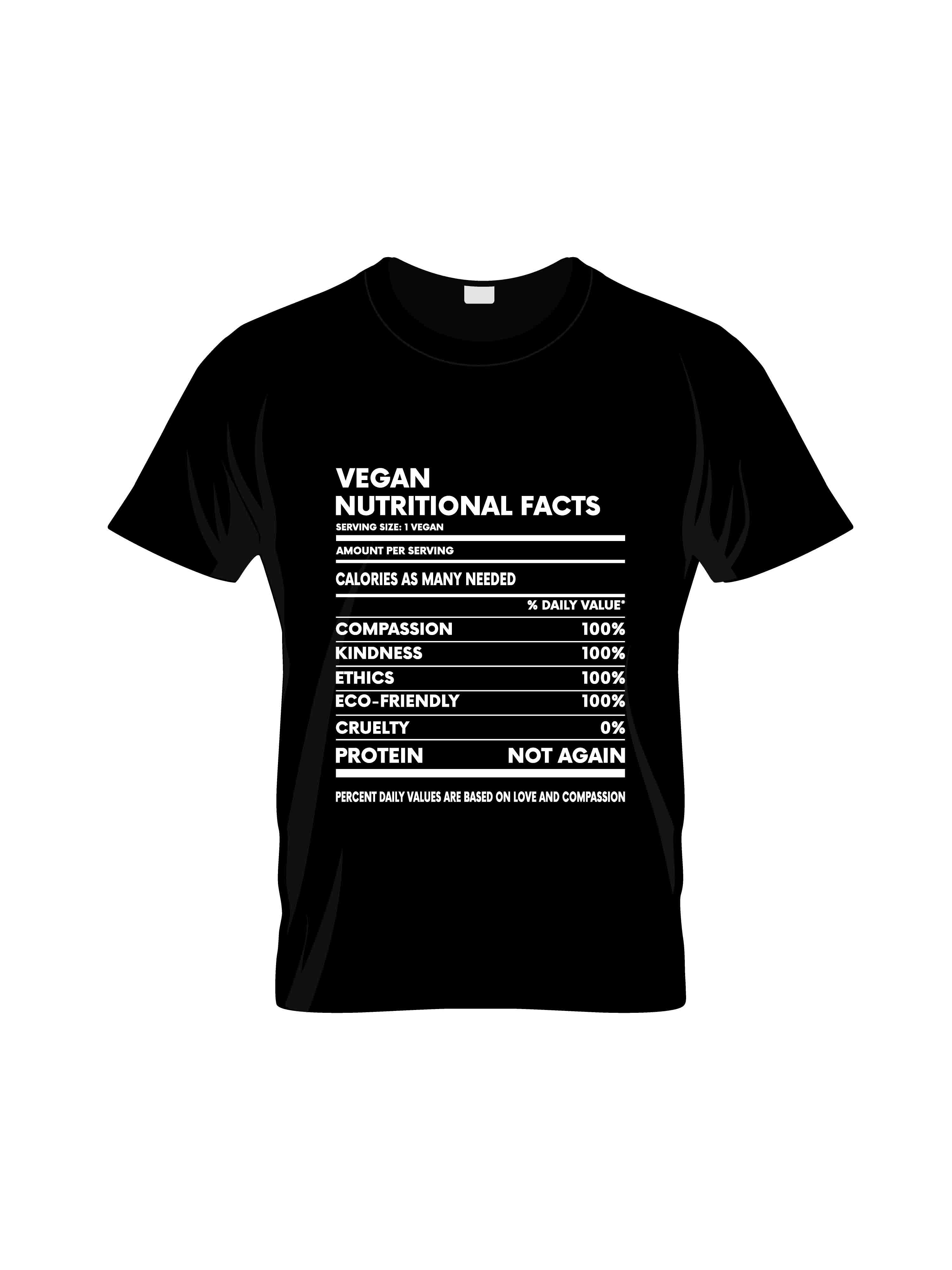 vegan nutritional facts typography printed t shirts