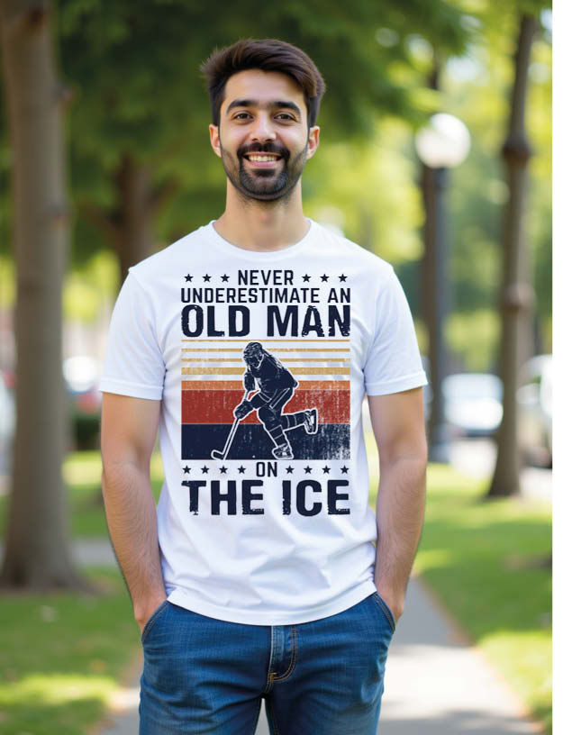never underestimate old man on the ice Unisex Printed Graphic T-Shirt