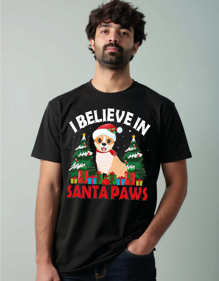 Thumbnail: i believe in santa paws Unisex Printed Graphic T-Shirt For Mens, Womens & Kids