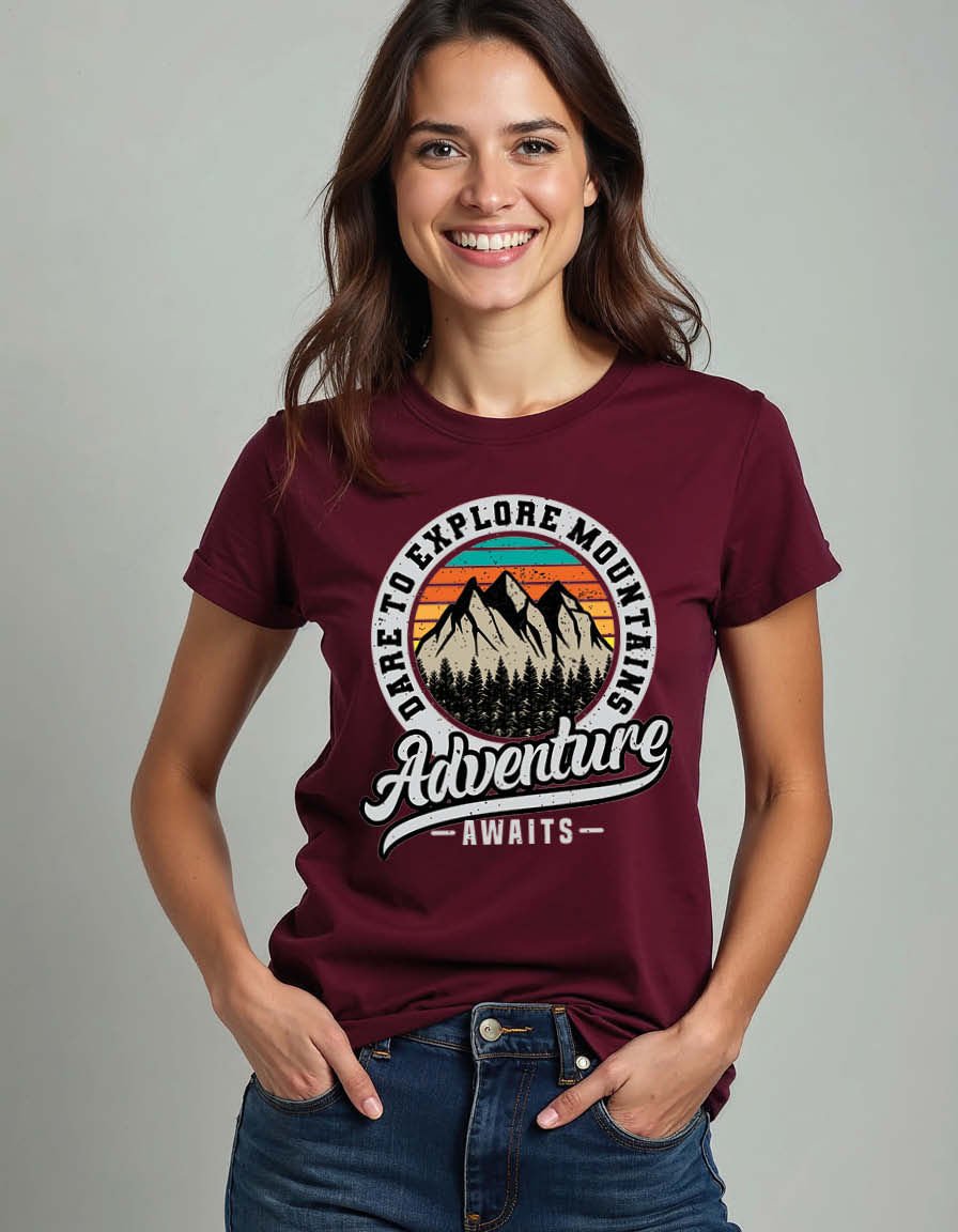 Thumbnail: dare to explore mountains adventure awaits Unisex Printed Graphic T-Shirt