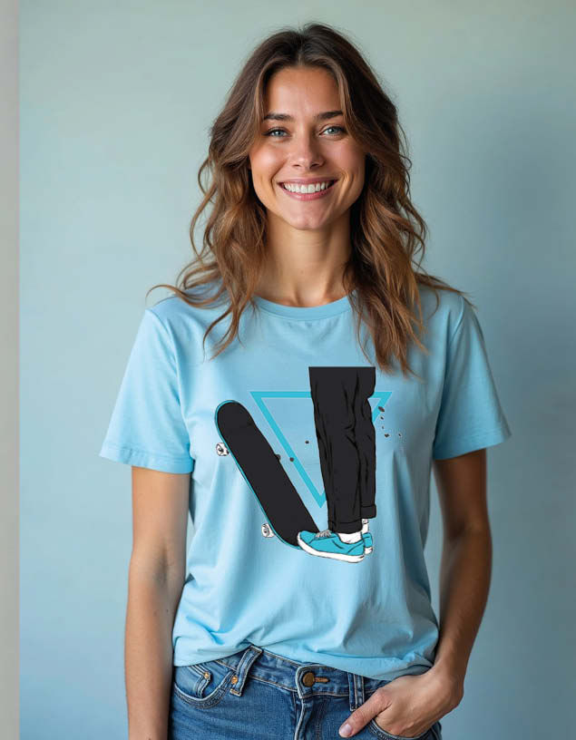 Light Blue Skateboard Unisex Printed Graphic T-Shirt for Mens,Womens & Kids
