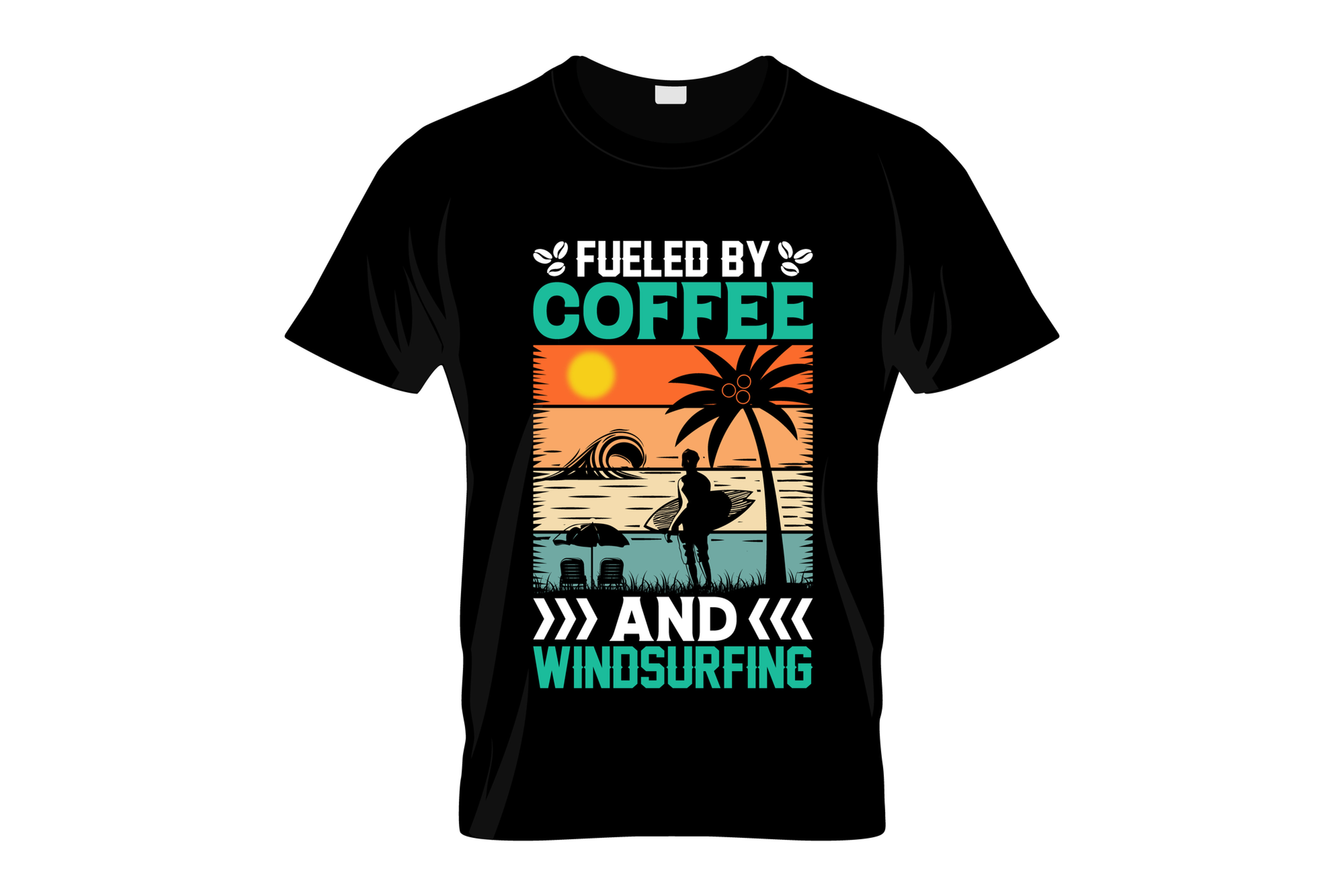 fueled by coffee and windsurfing typography printed t shirts