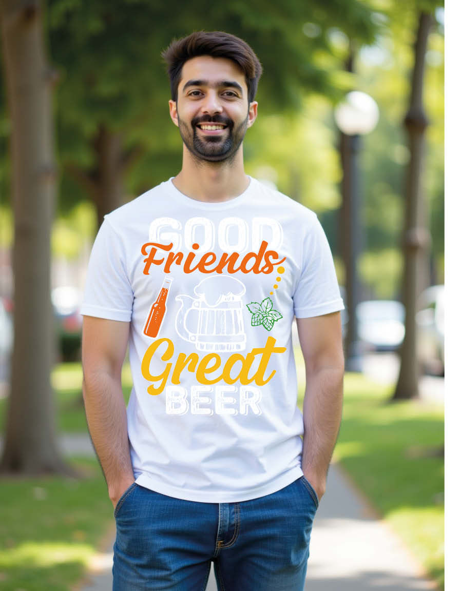 Thumbnail: good friends great beer Unisex Printed Graphic T-Shirt for Mens,Womens & Kids