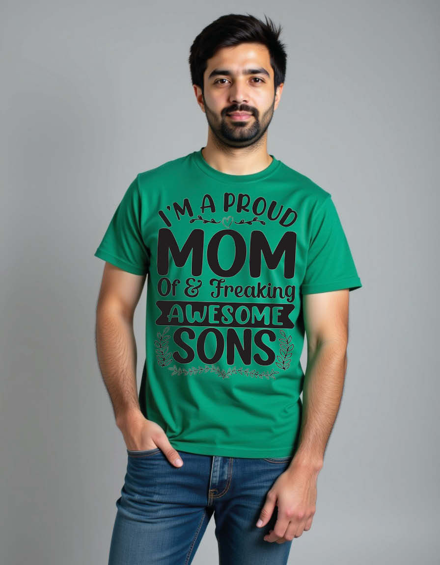 Thumbnail: i'm a proud mom of & freaking awesome sons Unisex Printed Graphic T-Shirt