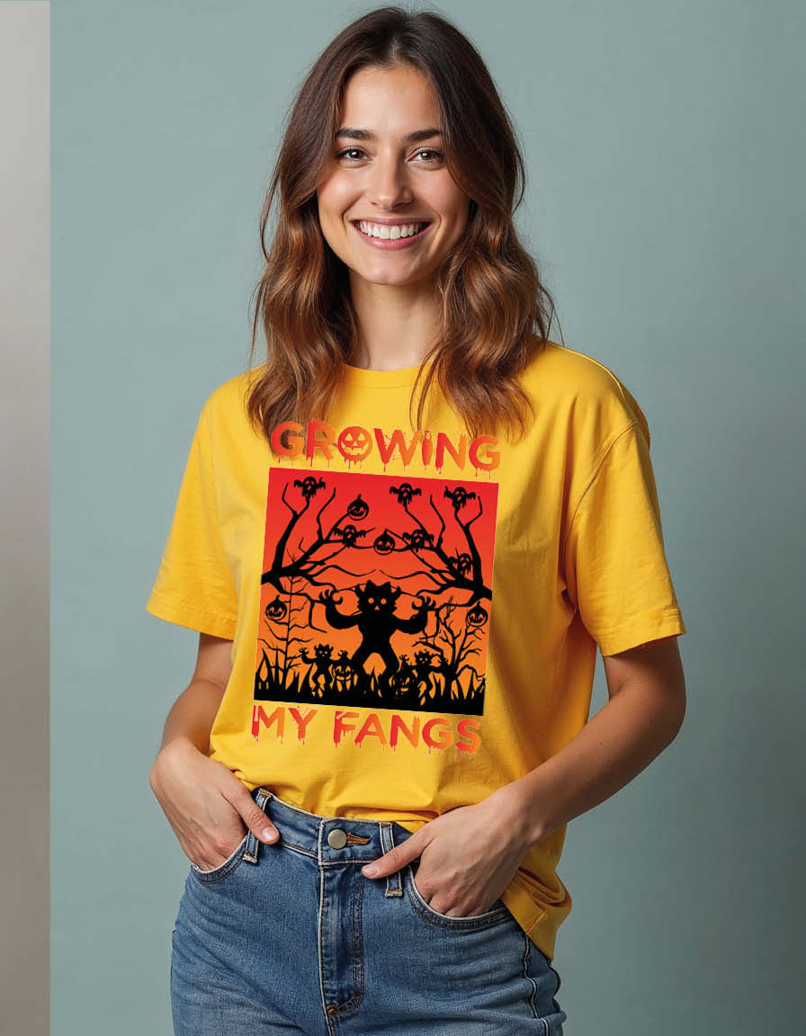 Thumbnail: growing my fangs Stylish Unisex Printed Graphic T-Shirt for Mens,Womens & Kids