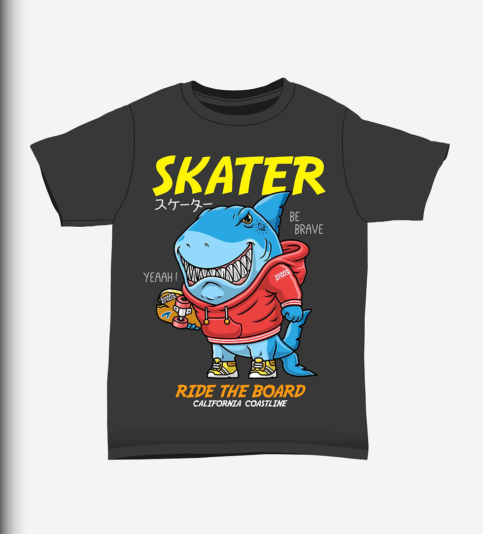 Thumbnail: Skull playing skateboard with t shirt design hand drawn.