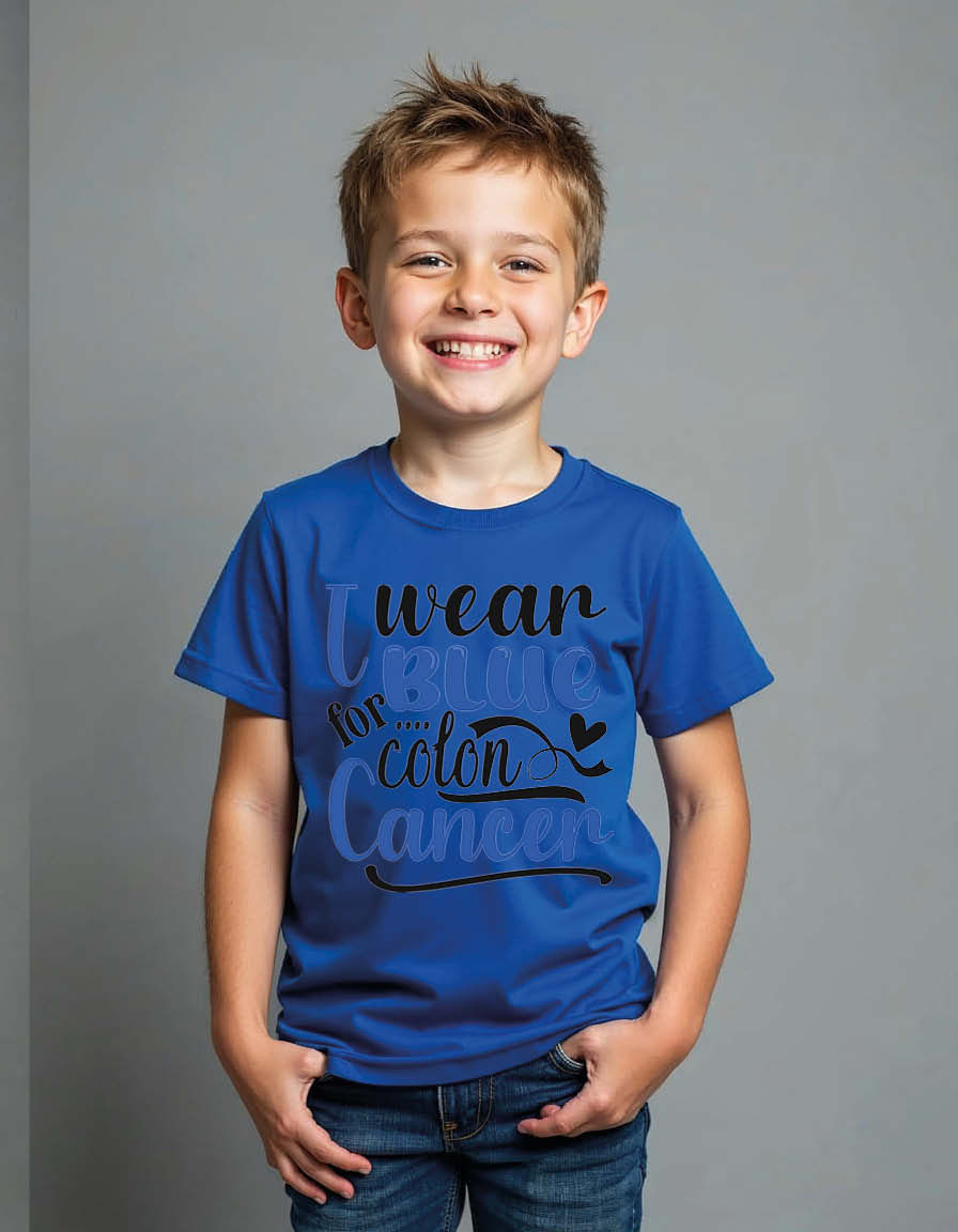 Thumbnail: i wear blue for colon cancer Unisex Printed Graphic Tees For Mens, Womens & Kids