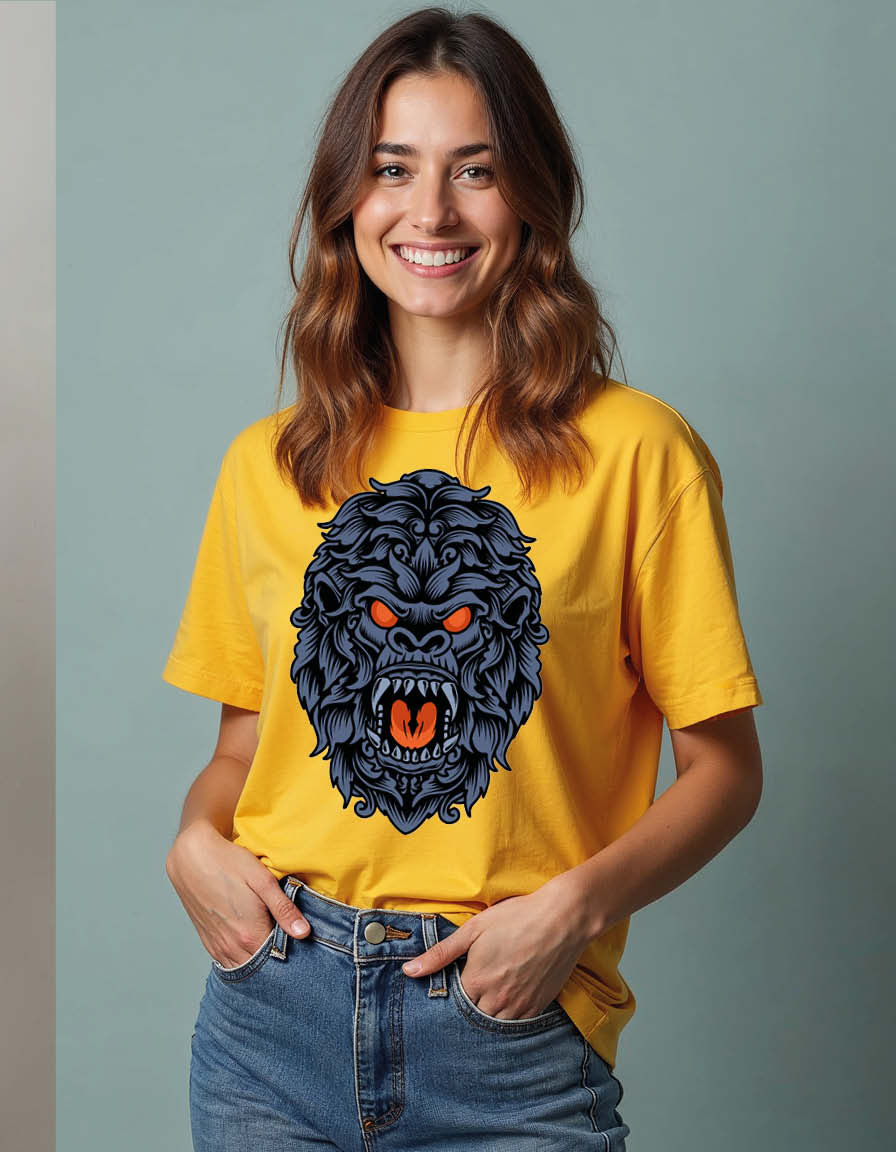 Thumbnail: Growling Engraved Gorilla Unisex Printed Graphic T-Shirt for Mens,Womens & Kids