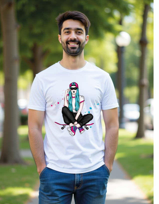 Thumbnail: Vibrant Skater Casual Unisex Printed Graphic T-Shirt for Mens,Womens & Kids