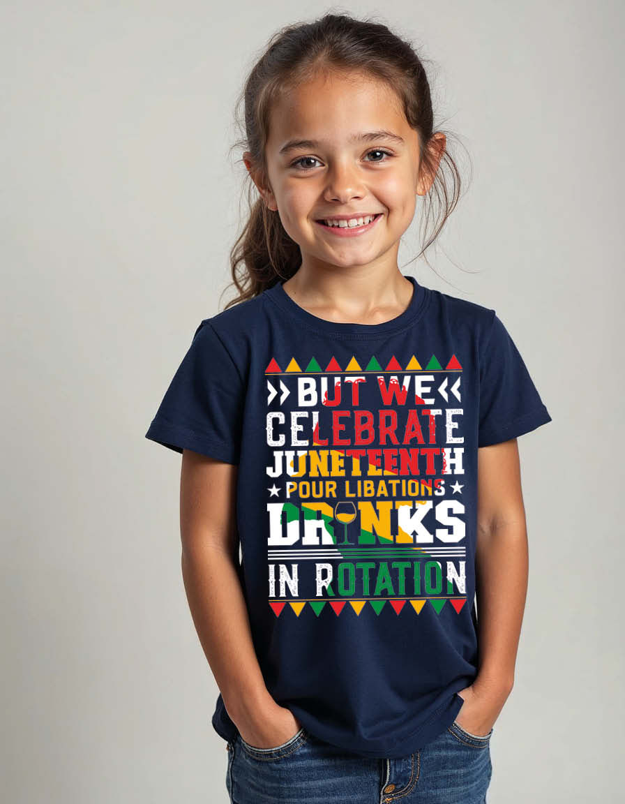Thumbnail: but we celebrate juneteenth pour libations drinks in rotation Unisex Printed Tee