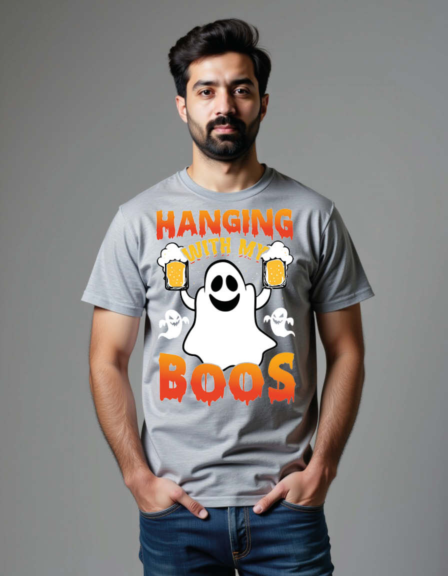Thumbnail: hanging with my boos Unisex Printed Graphic T-Shirt for Mens,Womens & Kids