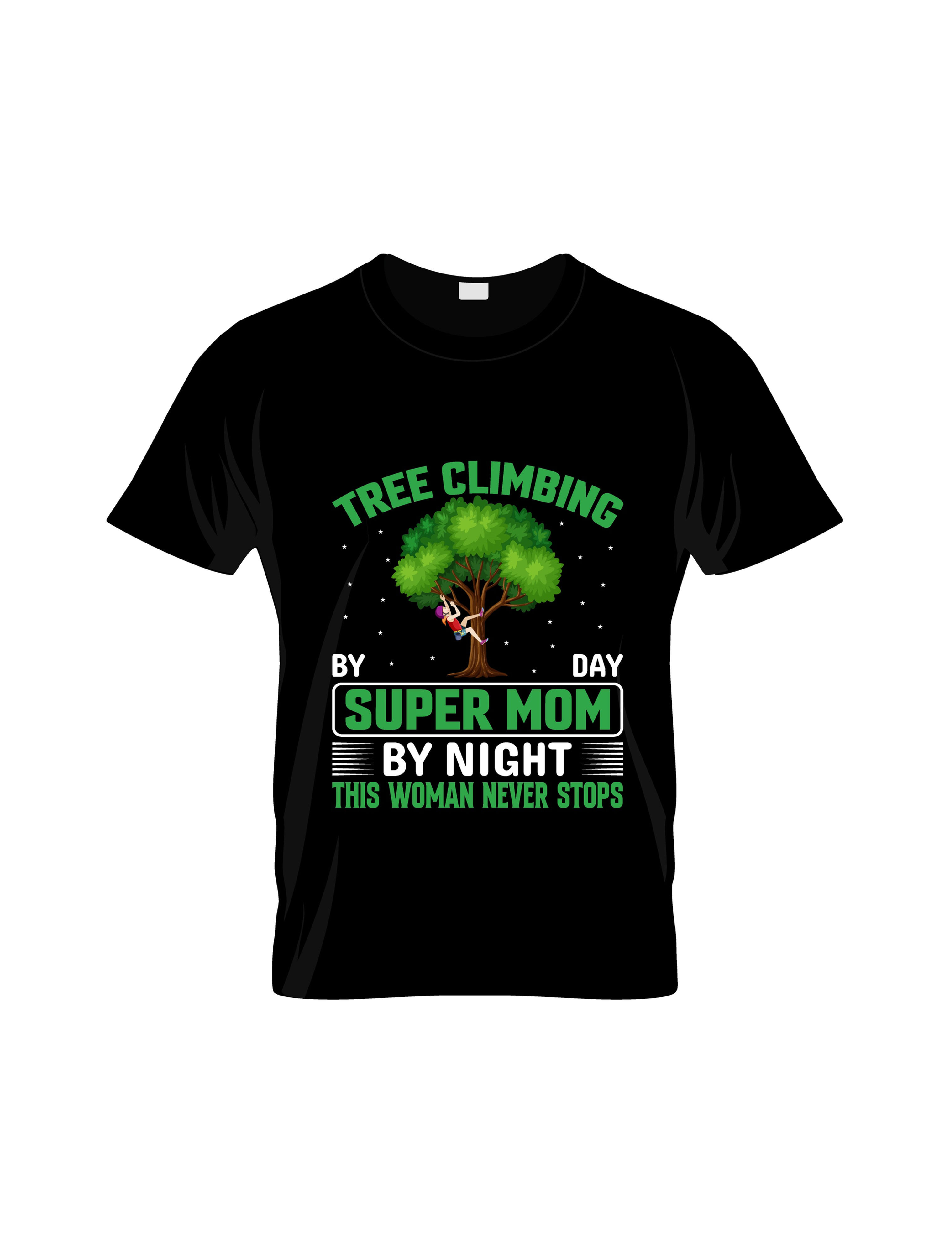 tree climbing super mom by night graphic printed t shirt.
