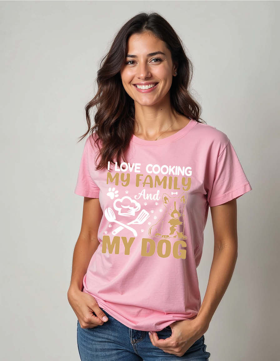 Thumbnail: i love cooking my family and my dog Unisex Printed Graphic T-Shirt