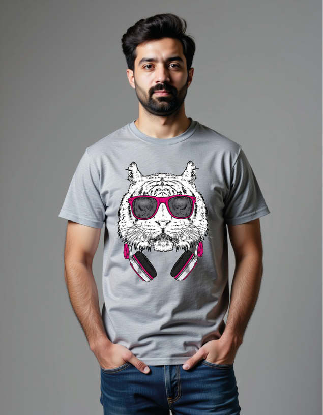 Thumbnail: Cool Tiger with Sunglasses and Headphones Unisex Printed Graphic T-Shirt