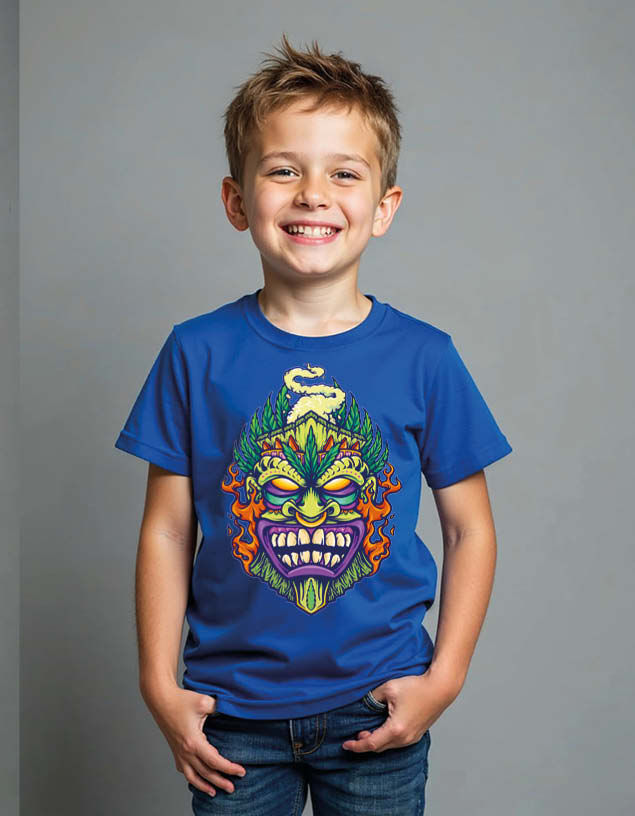 Thumbnail: Marijuana Leaf Tiki Mask Unisex Printed Graphic T-Shirt For Mens, Womens & Kids