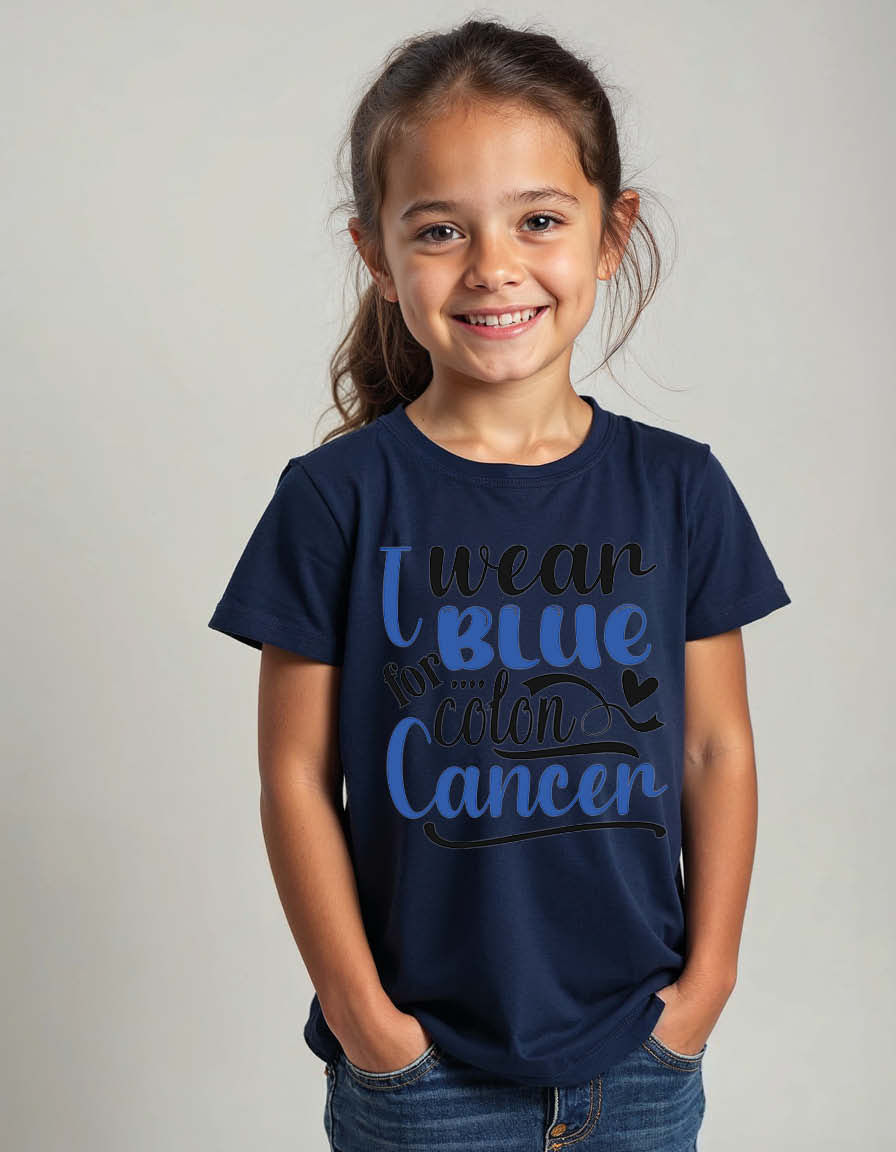 Thumbnail: i wear blue for colon cancer Unisex Printed Graphic Tees For Mens, Womens & Kids