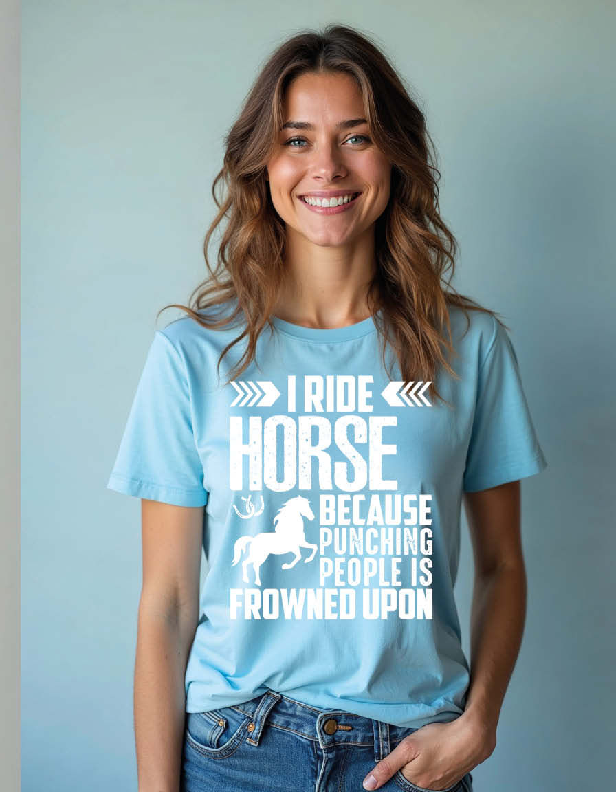 Thumbnail: i ride horse because punching people is frowned upon Unisex Printed Graphic Tees