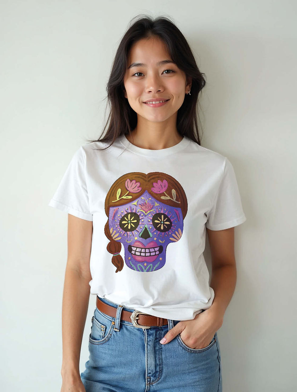 Colorful Sugar Skull Girl Face Unisex Printed Graphic Tees For Women, Men & Kids