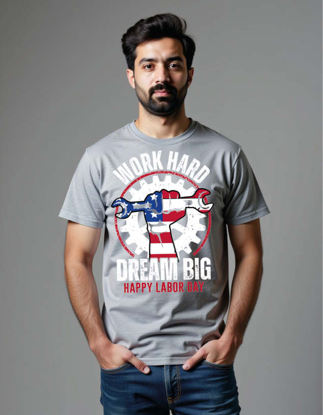 Thumbnail: work hard dream big happy labor day Unisex Printed Graphic T-Shirt