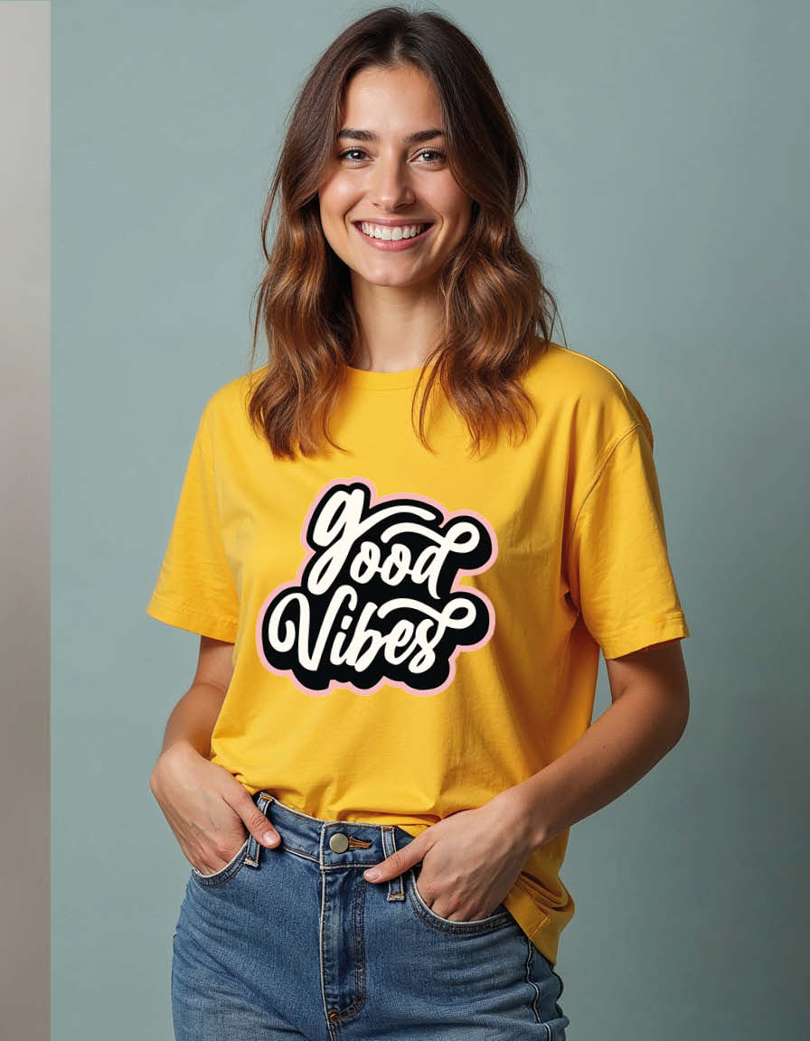 Thumbnail: good vibes Vintage Unisex Printed Graphic T-Shirt for Mens,Womens & Kids