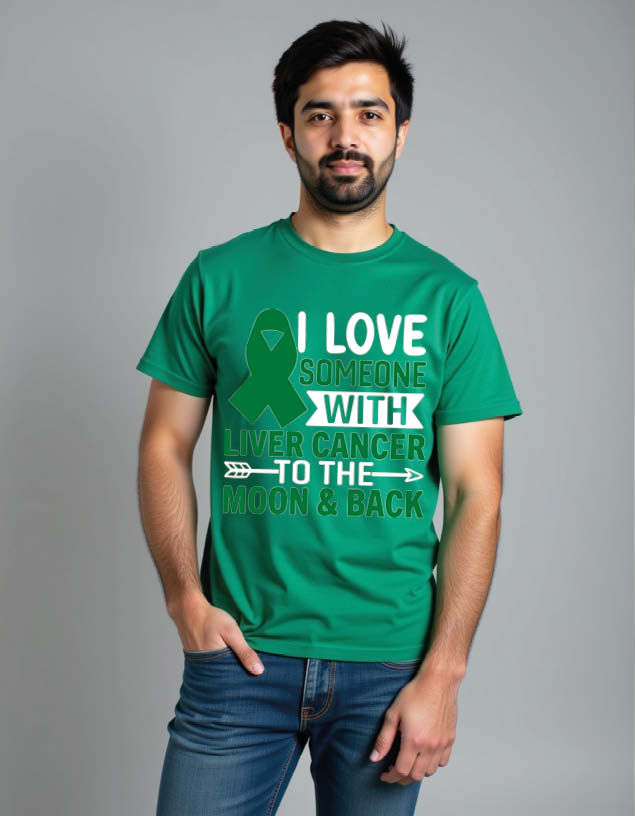 Thumbnail: i love someone with liver cancer to the moon & back Unisex Printed Graphic Tees