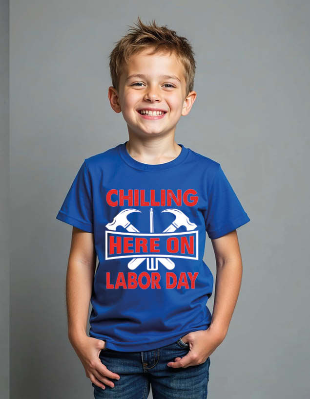 Thumbnail: chilling here on labor day Unisex Printed Graphic T-Shirt For Mens Womens & Kids