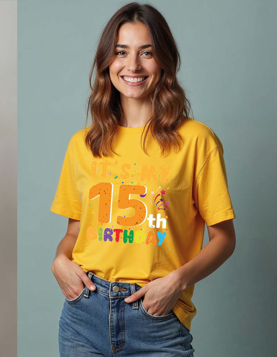 Thumbnail: it's my 15th birthday Unisex Printed Graphic T-Shirt For Mens Womens & Kids