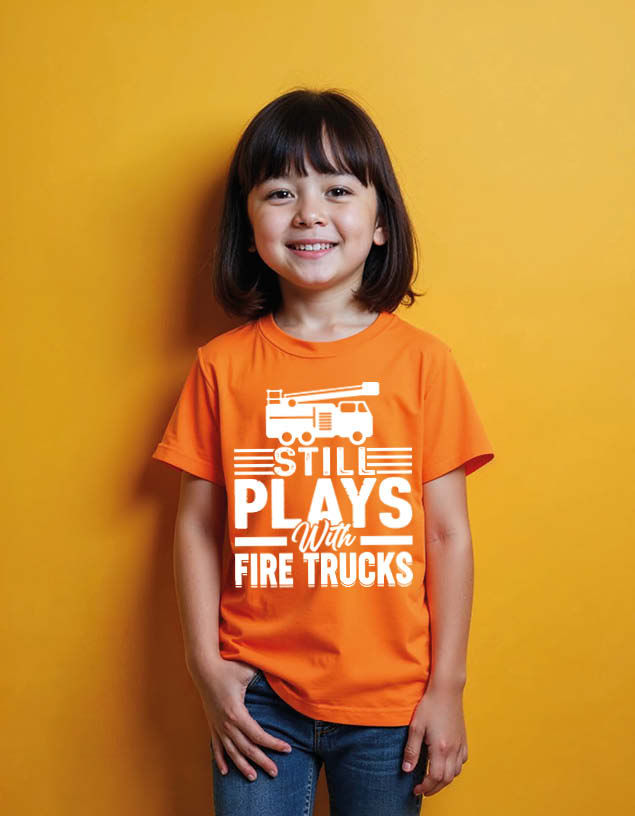 Thumbnail: Still plays with fire trucks Unisex Printed Graphic T-shirt