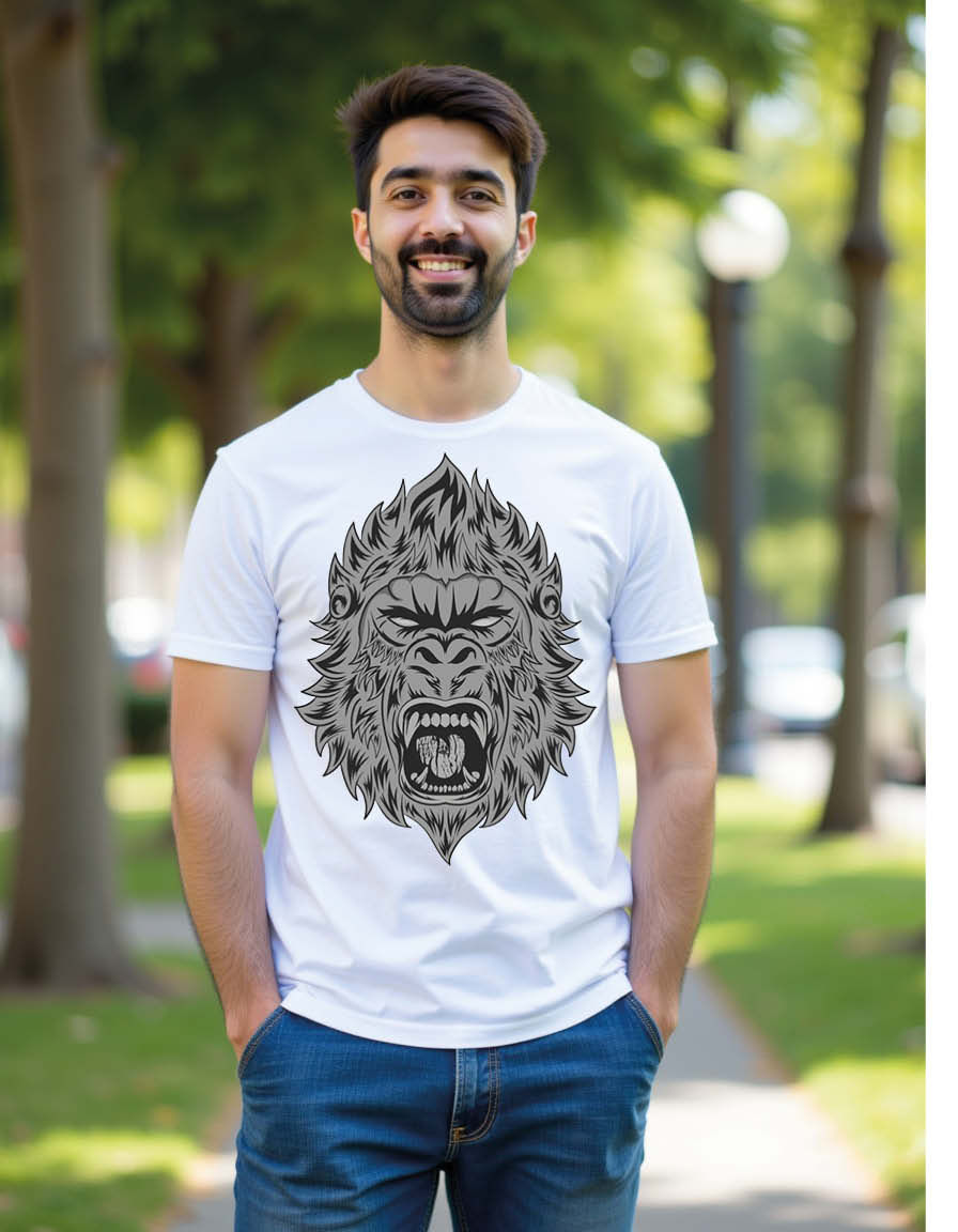 Thumbnail: Engraved Roaring Gorilla Unisex Printed Graphic T-Shirt for Mens,Womens & Kids