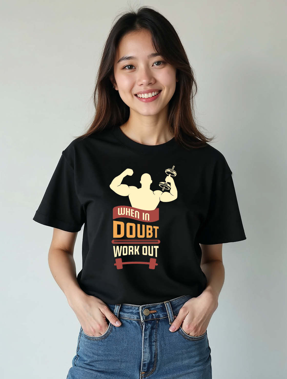 when in doubt work out Unisex Printed Graphic T-Shirt For Women, Men & Kids